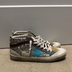 Golden Goose Midstar Glitter Sneakers - Silver and Blue